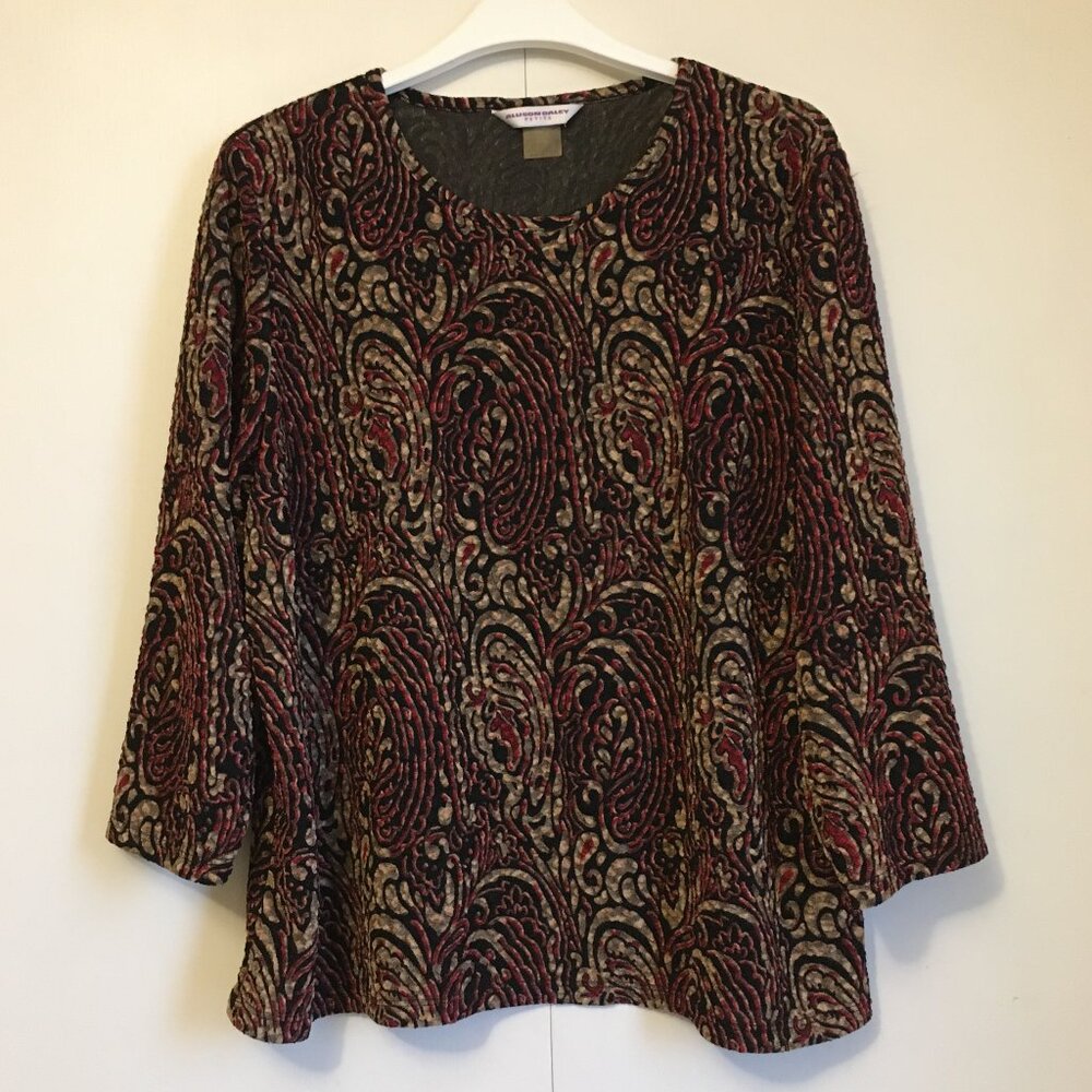 VTG Alison Daley Paisley Raised Texture Top Black, Gold Tone, Red XL Whimsigoth